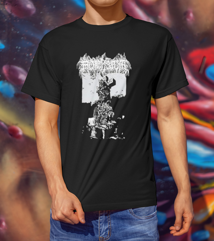 Mortiferum Burial Stone Cross Death Metal Band Logo With Gothic Cemetery T-Shirt