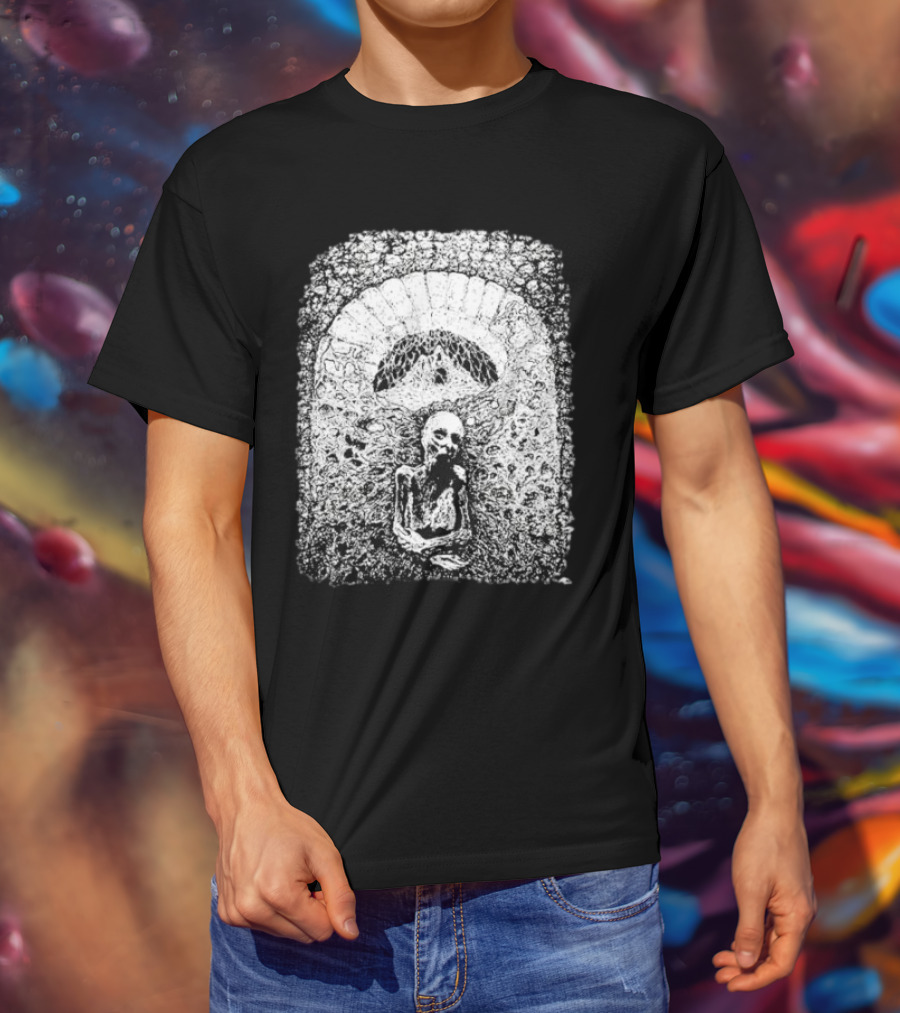 Mortiferum Cave Dweller Skeleton In Gothic Archway T-Shirt