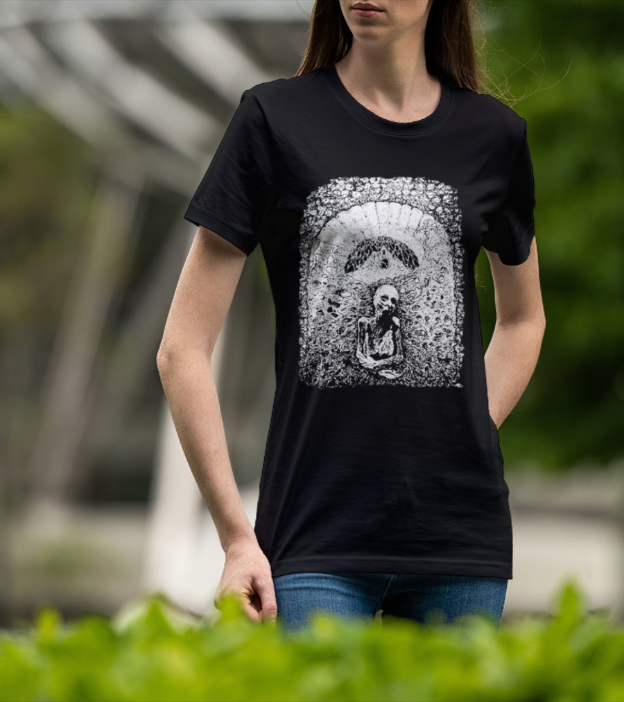 Mortiferum Cave Dweller Skeleton In Gothic Archway T-Shirt