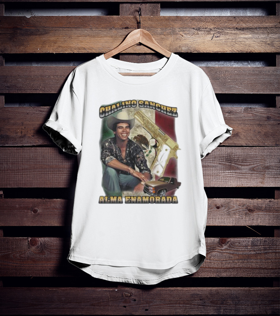 Chalino Sanchez Alma Enamorada Mexican Flag Gold Gun Pickup Truck T-Shirt