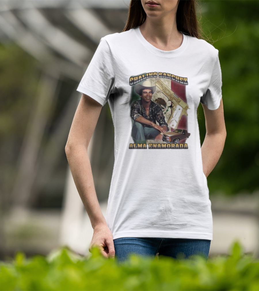 Chalino Sanchez Alma Enamorada Mexican Flag Gold Gun Pickup Truck T-Shirt