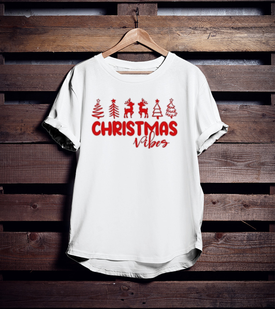 Christmas Vibes Festive Trees And Reindeer T-Shirt