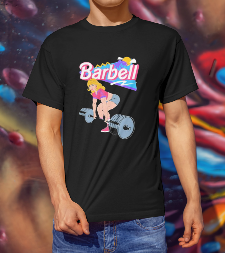 Barbie Lifting Barbell Retro Beach Sunset Fitness Aesthetic T-Shirt