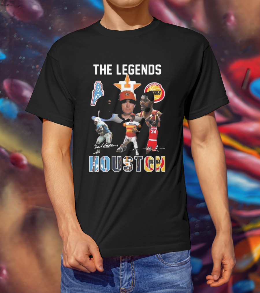 The Legends Of Houston Oilers Astros Rockets 34 Signatures H-Town T-Shirt