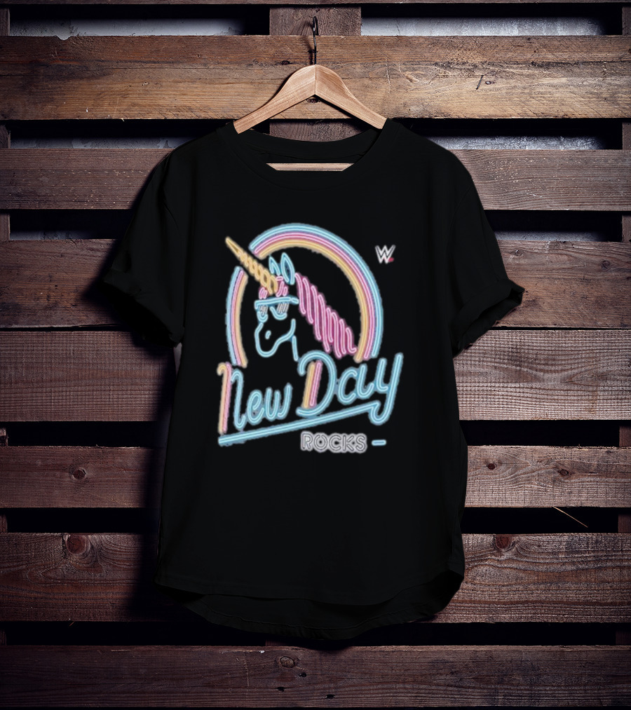 The New Day WWE Neon Unicorn Rocks Ripple Junction T-Shirt