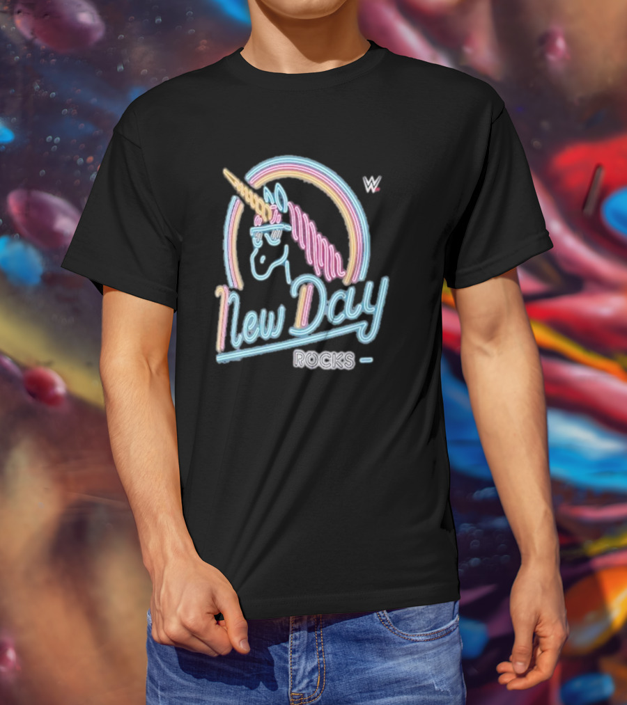 The New Day WWE Neon Unicorn Rocks Ripple Junction T-Shirt