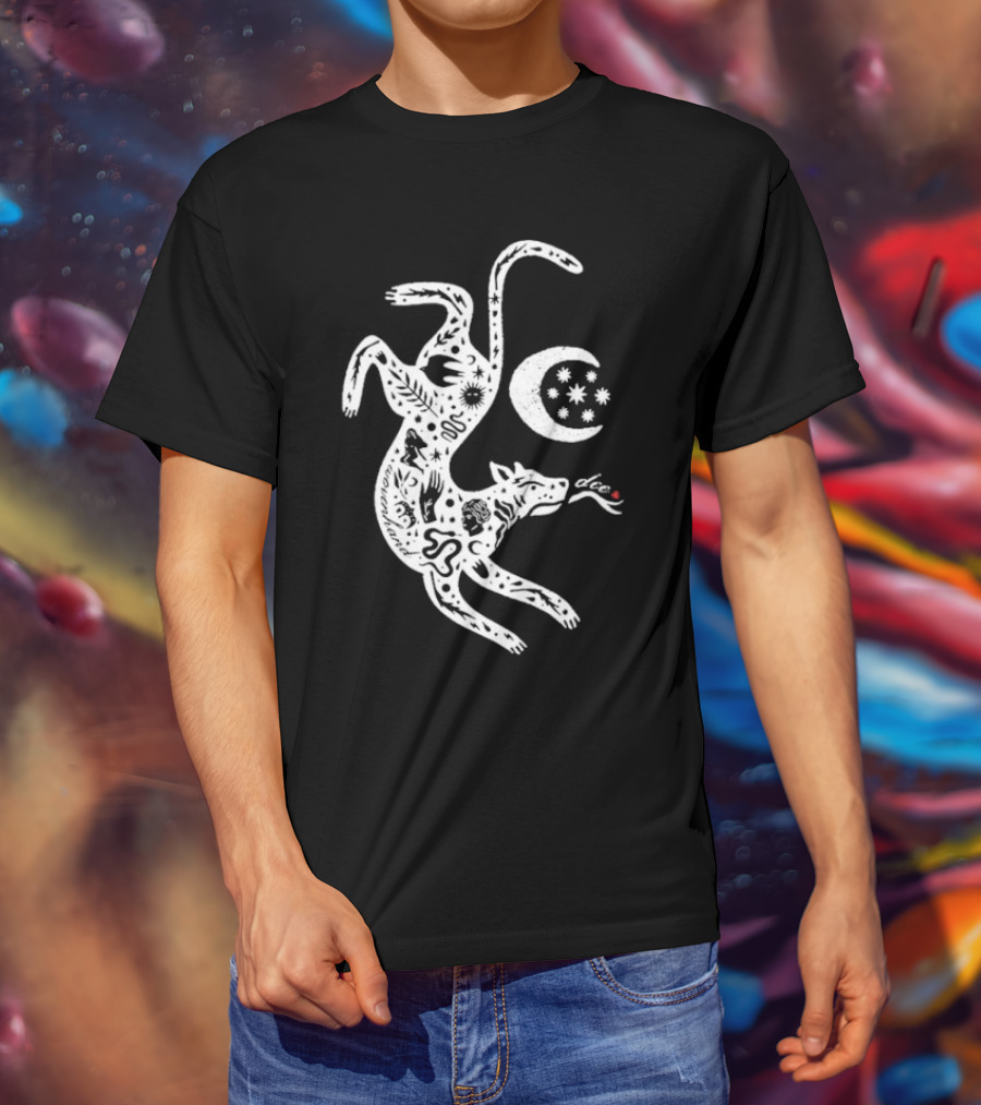 Wovenhand Alchemist Wolf With Stars And Crescent Moon T-Shirt