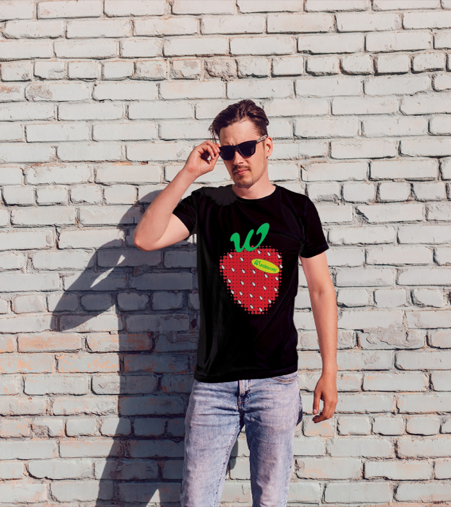 Wunderworld Strawberry Pattern With Green Leaf Initial T-Shirt