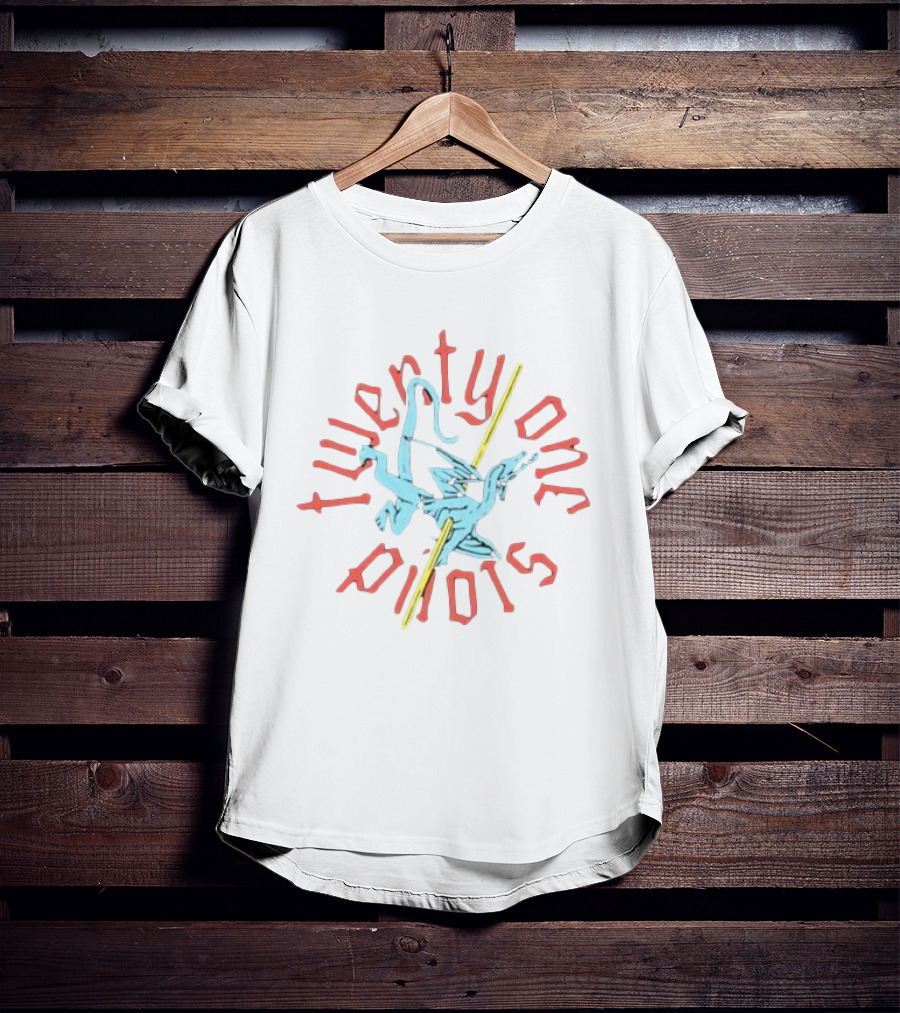 Twenty One Pilots Stylized Angled Text With Dagger And Griffon-Like Creature T-Shirt