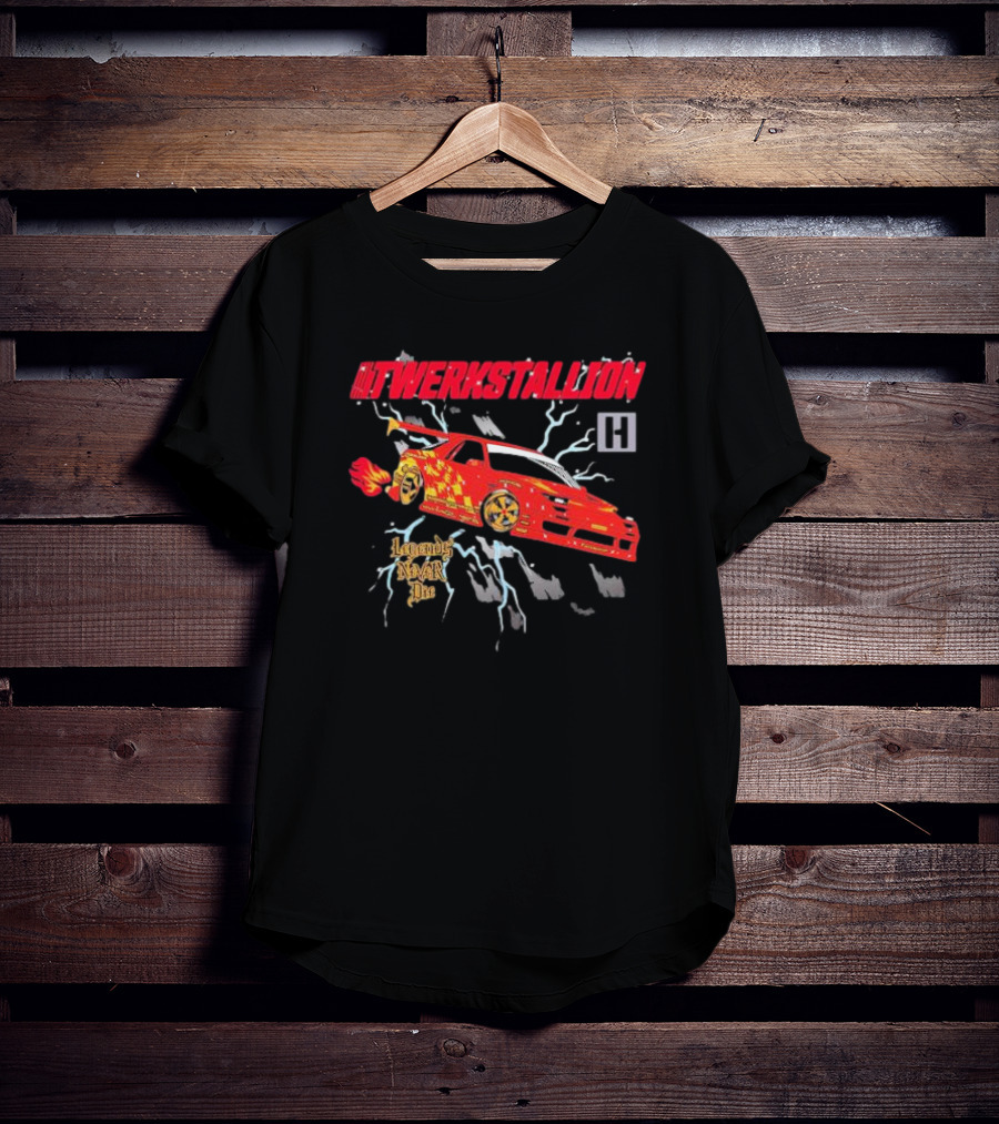 Twerkstallion Legends Never Die Red Car With Flames And Lightning T-Shirt