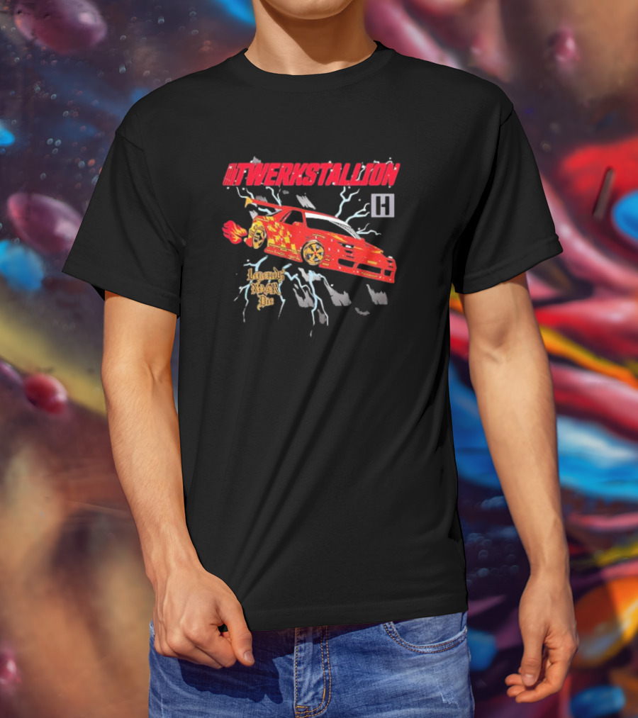 Twerkstallion Legends Never Die Red Car With Flames And Lightning T-Shirt