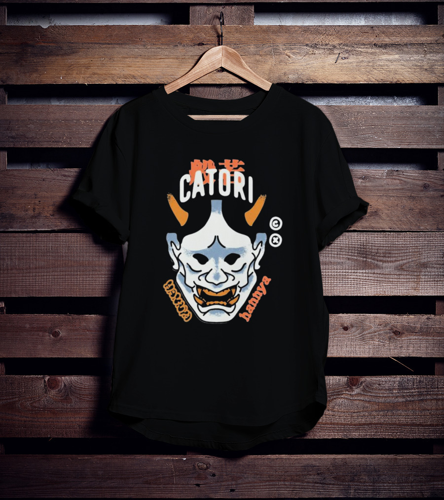 Catori Hannya Mask Face Copyright Symbol Orange Horns T-Shirt