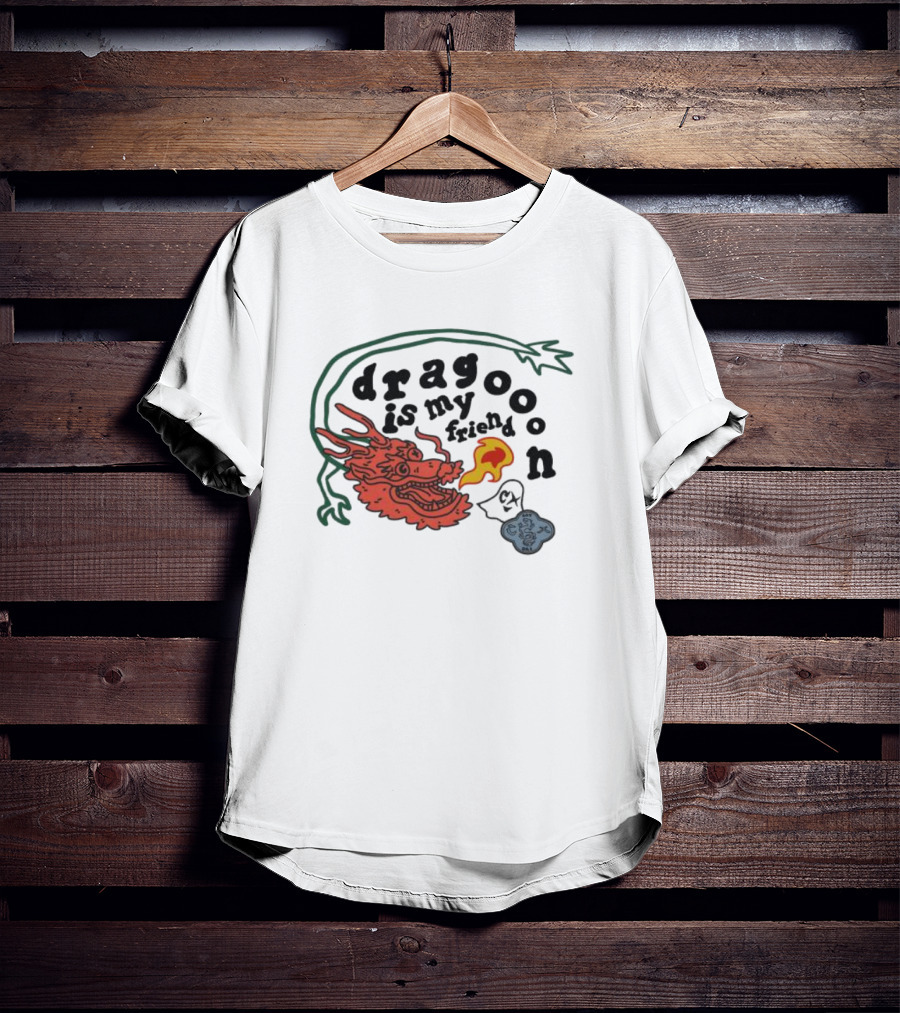 Dragoon Is My Friend Fire Breathing Dragon With Abstract Cloud And Leafy Vine T-Shirt