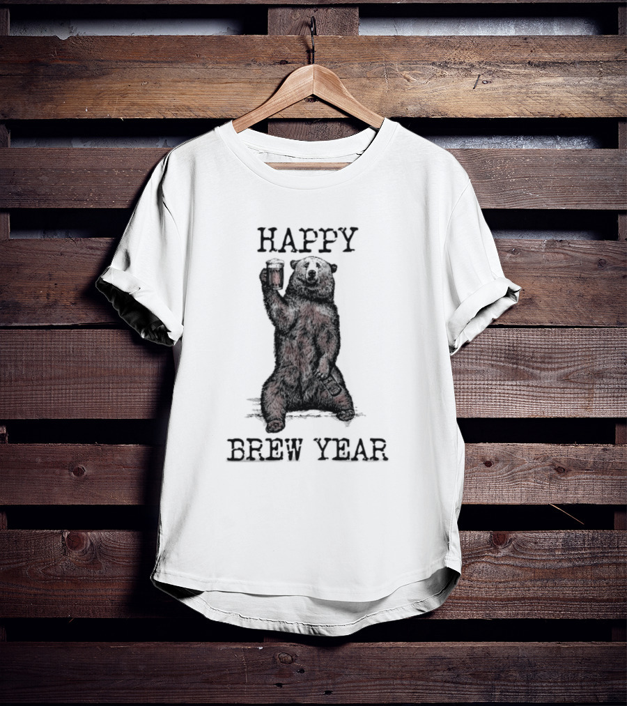 Happy Brew Year Festive Bear Toasting With Beer T-Shirt