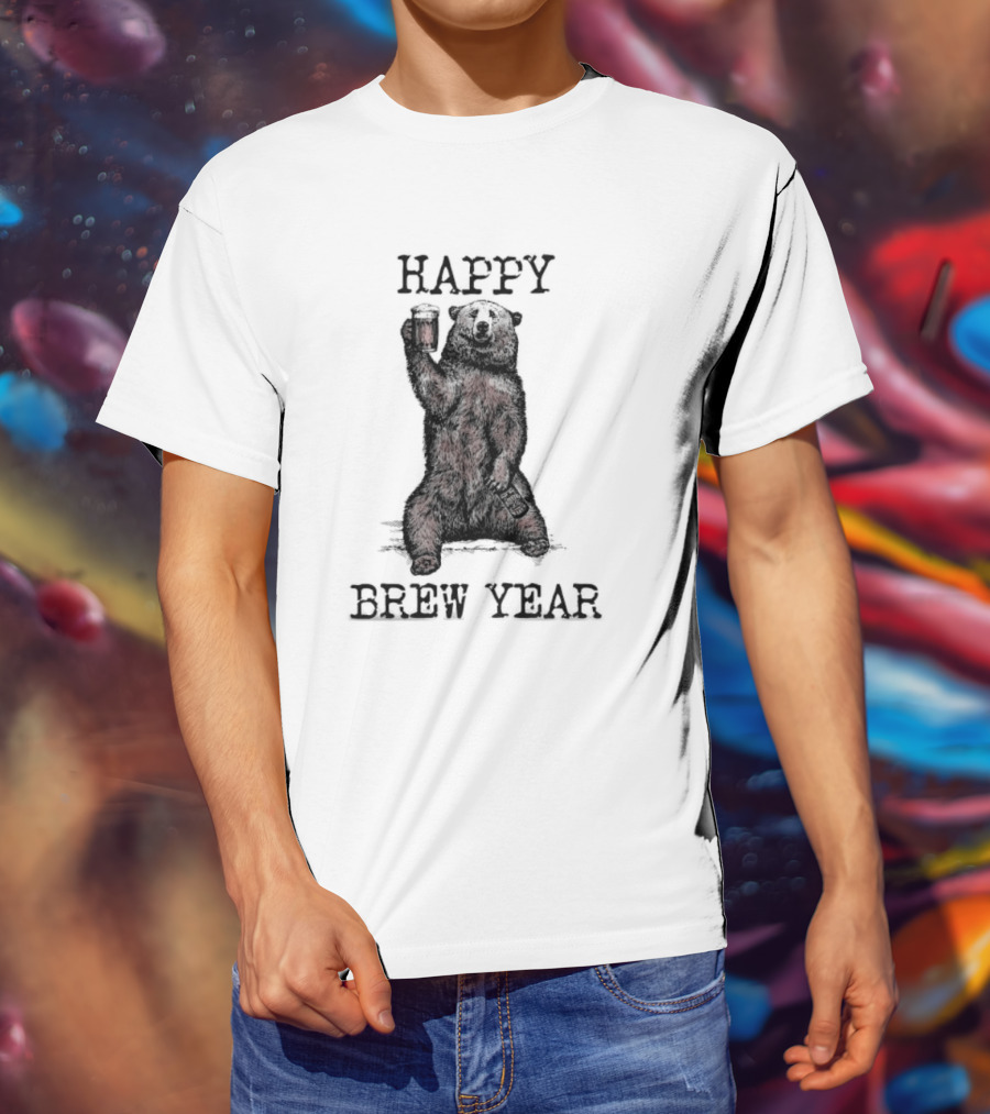 Happy Brew Year Festive Bear Toasting With Beer T-Shirt