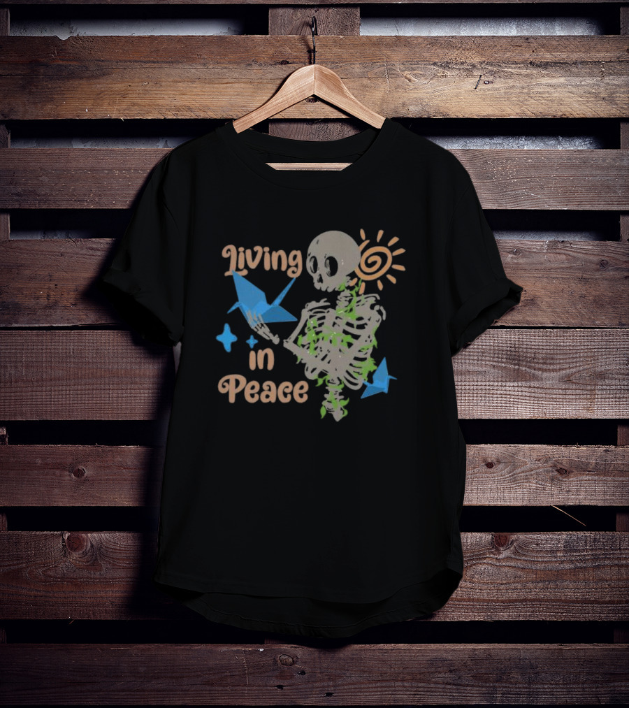 Living In Peace Skeleton Sun Origami Birds T-Shirt