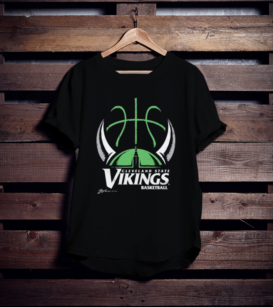 Cleveland State Vikings Basketball Green Viking Helmet Basketball T-Shirt