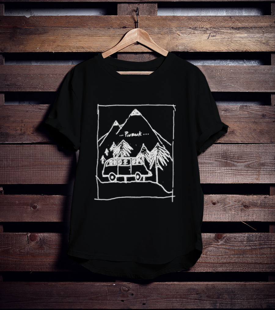 Camping Pinback Adventure With Mountain And Van In Nature Scene T-Shirt