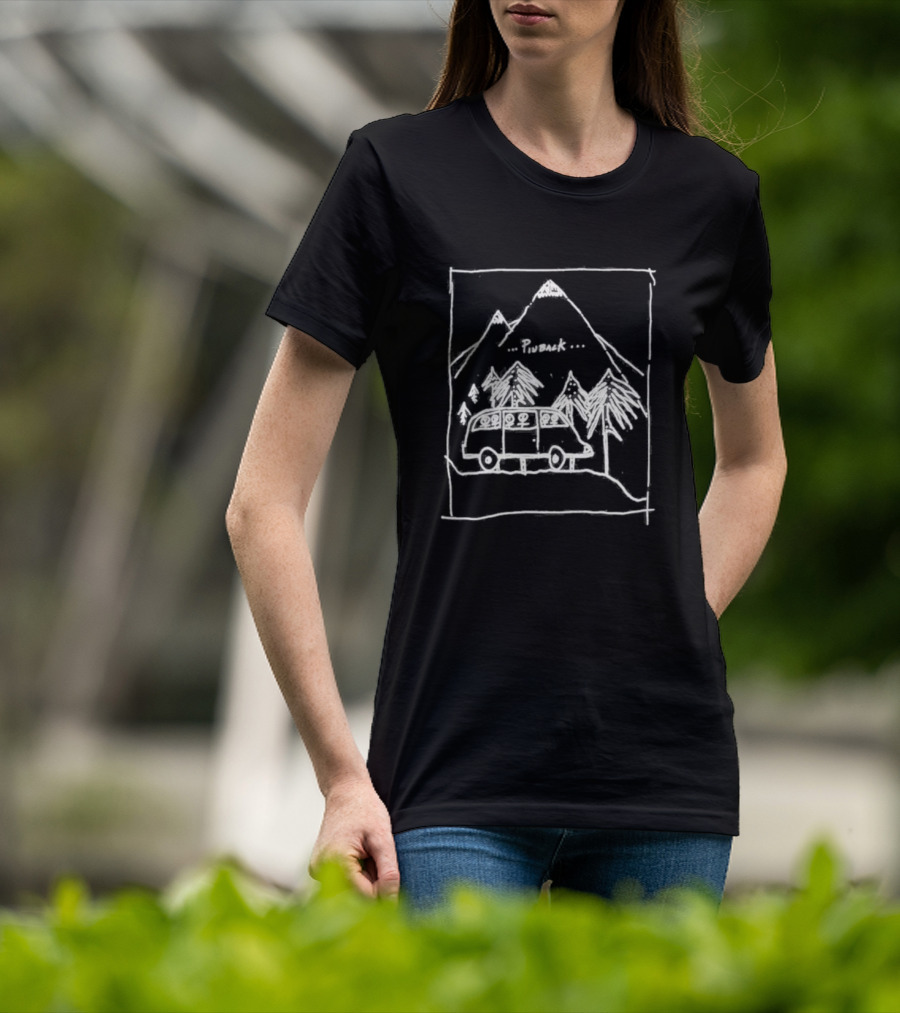 Camping Pinback Adventure With Mountain And Van In Nature Scene T-Shirt