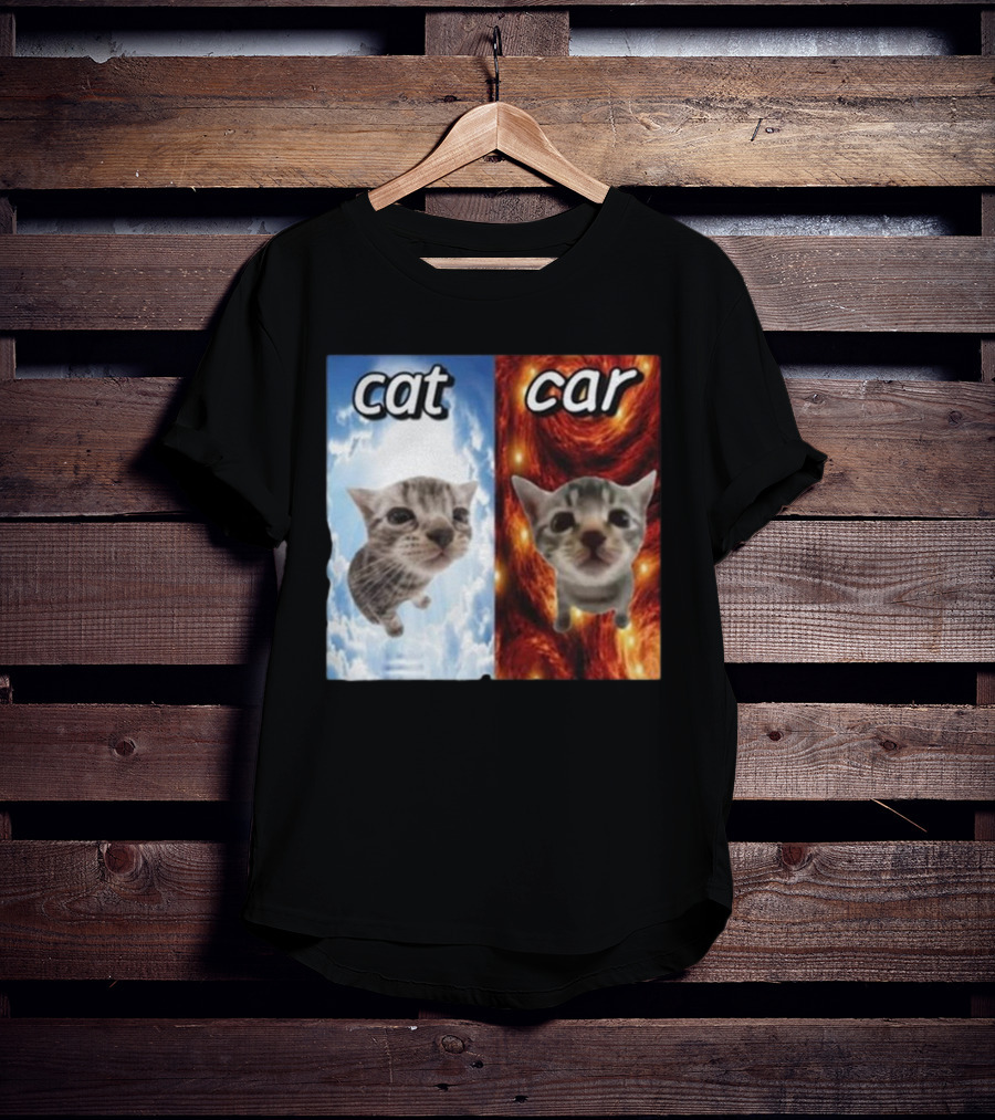Cat Car Cringey Showdown In Cosmic Clouds And Fiery Vortex T-Shirt