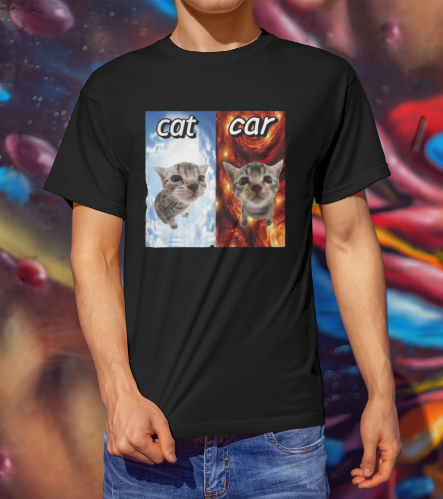 Cat Car Cringey Showdown In Cosmic Clouds And Fiery Vortex T-Shirt