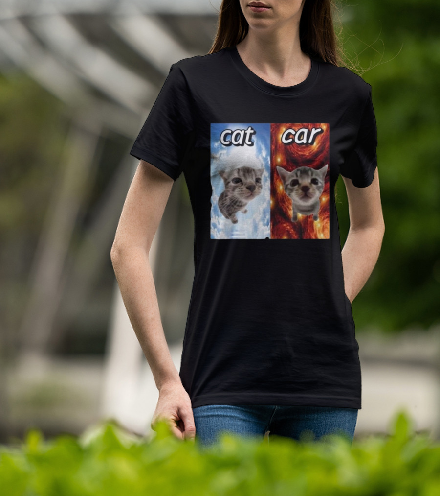 Cat Car Cringey Showdown In Cosmic Clouds And Fiery Vortex T-Shirt