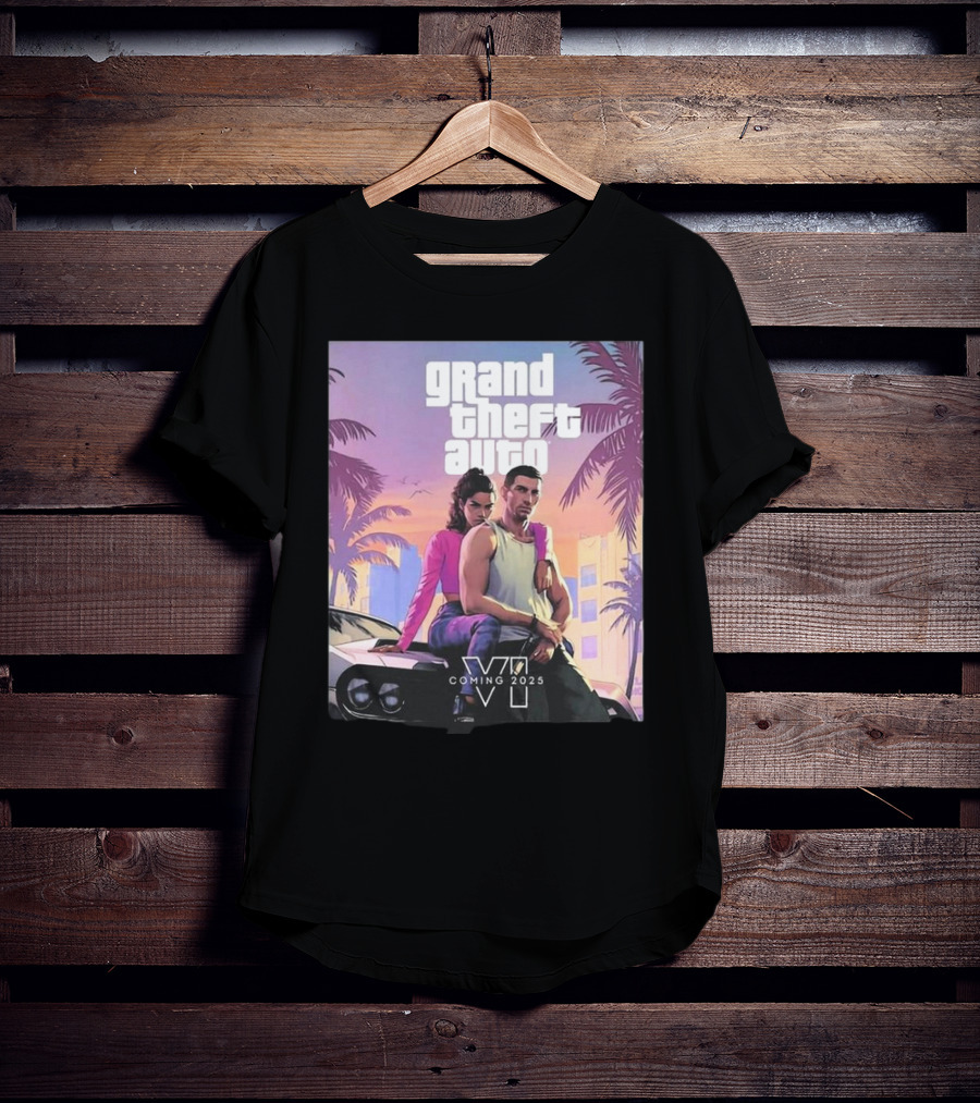 Grand Theft Auto VI Coming 2025 Retro Vice City Vibes Palm Trees Car T-Shirt