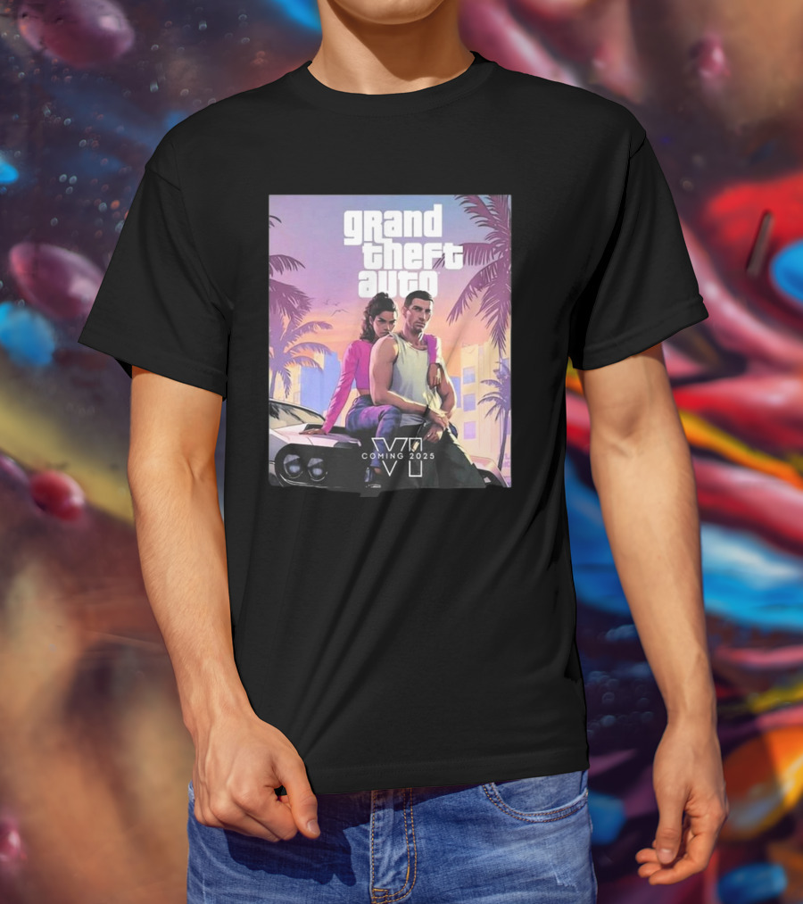 Grand Theft Auto VI Coming 2025 Retro Vice City Vibes Palm Trees Car T-Shirt