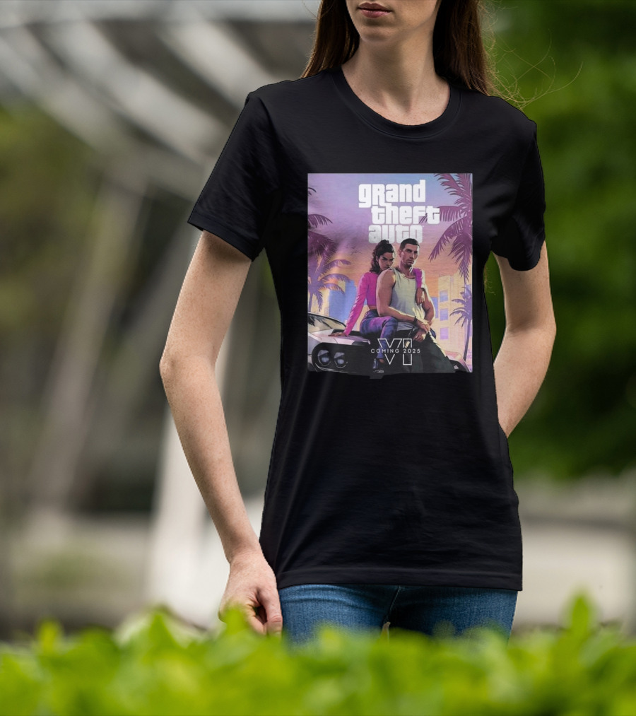 Grand Theft Auto VI Coming 2025 Retro Vice City Vibes Palm Trees Car T-Shirt