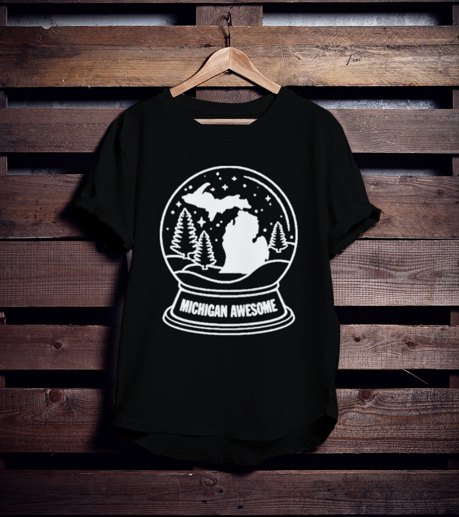 Michigan Awesome Winter Wonderland Snow Globe With Trees And Stars T-Shirt