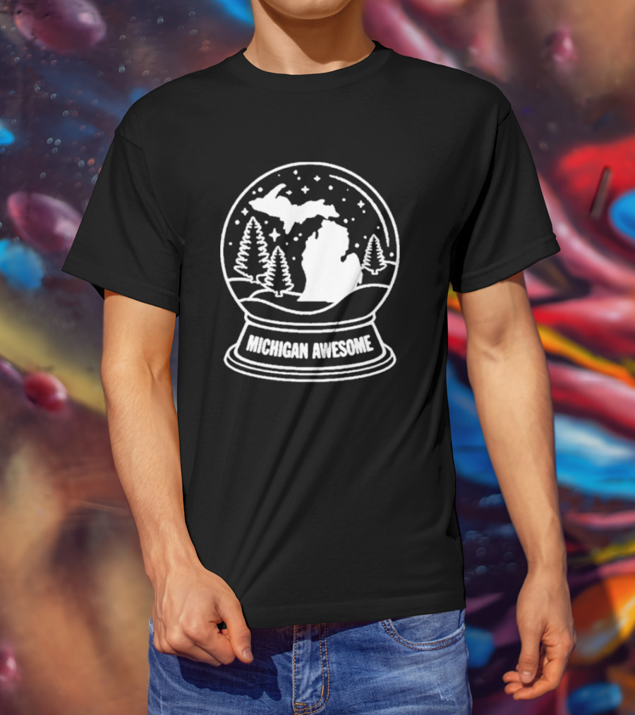 Michigan Awesome Winter Wonderland Snow Globe With Trees And Stars T-Shirt