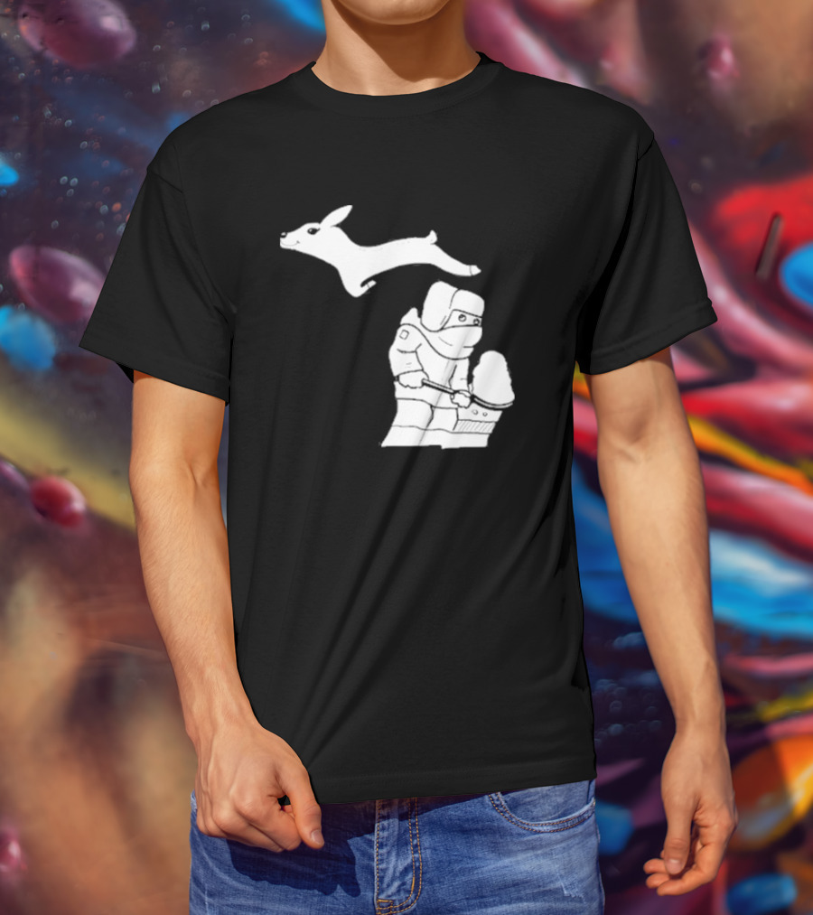 Michigan Snow Shoveling And Skiing Hare T-Shirt