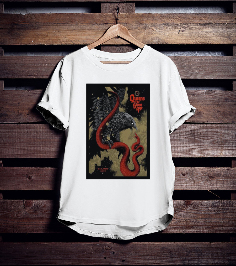 Queens Of The Stone Age R Mederos Art With Red Snake And Black Bird December 9 T-Shirt