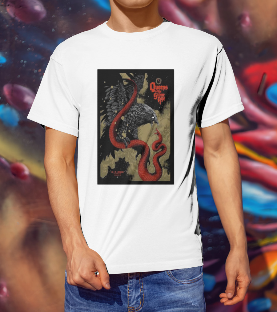 Queens Of The Stone Age R Mederos Art With Red Snake And Black Bird December 9 T-Shirt