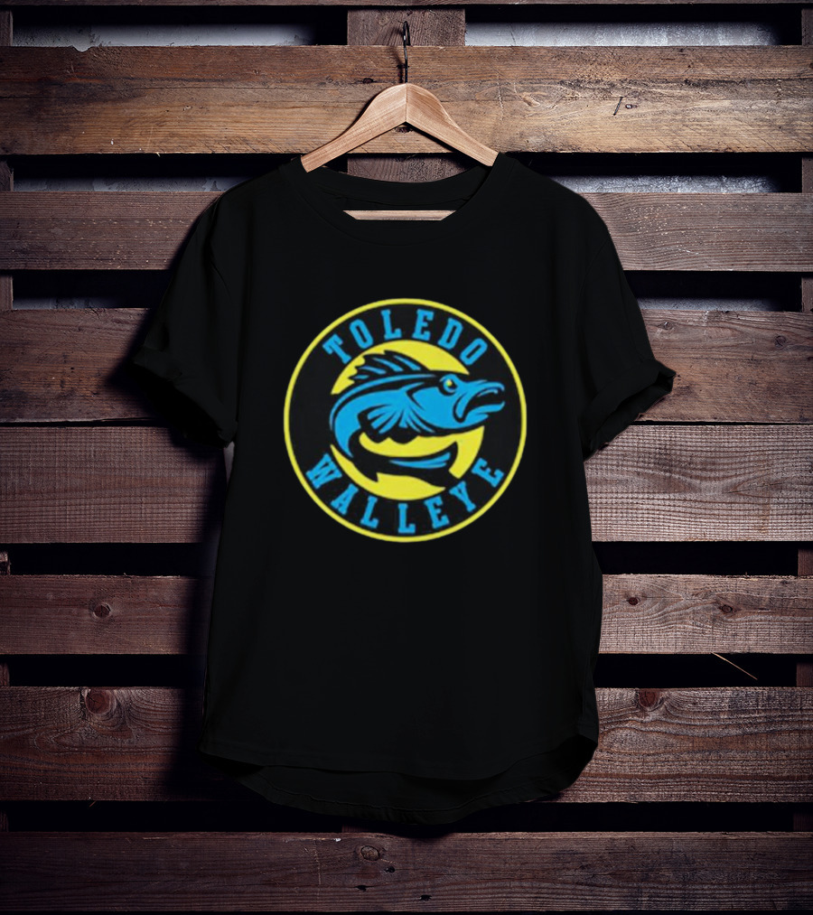 Toledo Walleye Logo Blue Fish Black Yellow Circular Badge T-Shirt