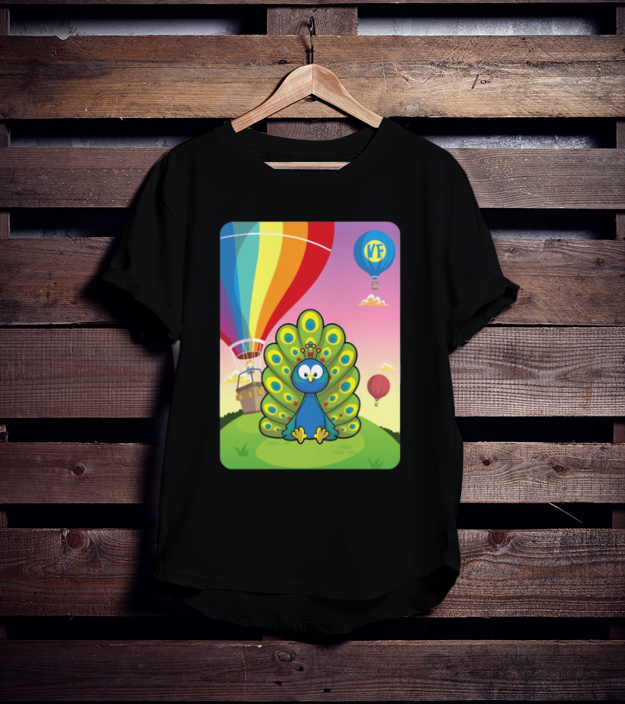 Vee Friends Practical Peacock Colorful Hot Air Balloon Vee Friends T-Shirt