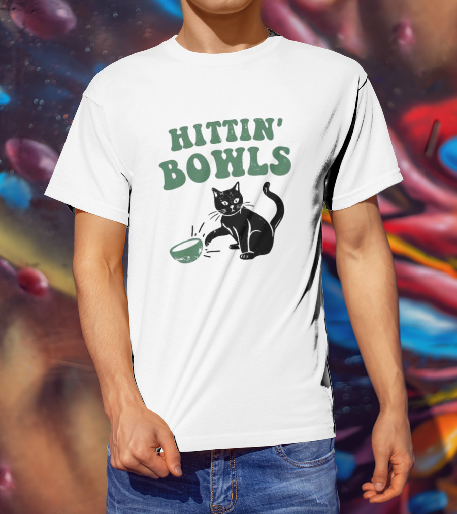 Hittin' Bowls Cat Playfully Knocking Over Item T-Shirt
