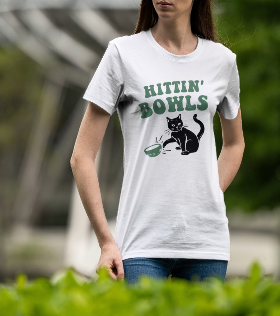 Hittin' Bowls Cat Playfully Knocking Over Item T-Shirt
