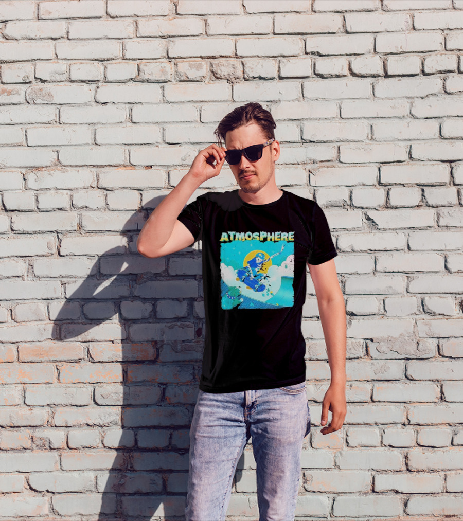 ATMOSPHERE Skateboarding Skeleton Dog Ramp Peace Sign T-Shirt