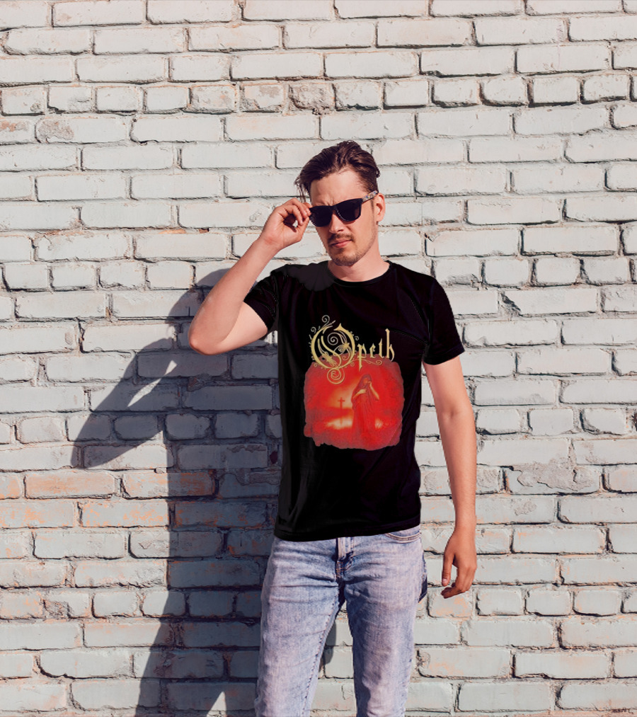 Opeth Still Life Gothic Red Cloaked Figure And Cross T-Shirt