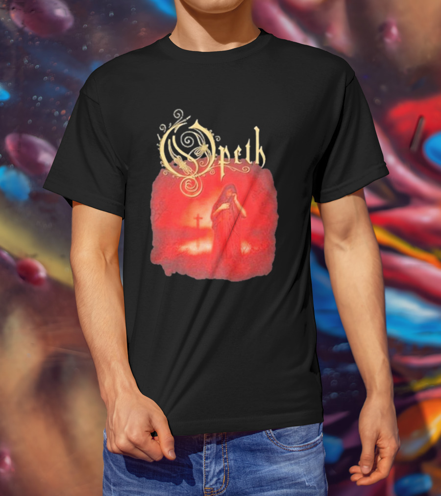Opeth Still Life Gothic Red Cloaked Figure And Cross T-Shirt