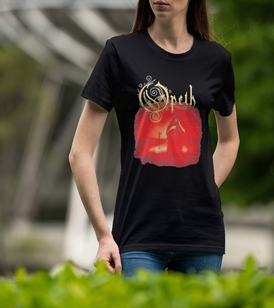 Opeth Still Life Gothic Red Cloaked Figure And Cross T-Shirt