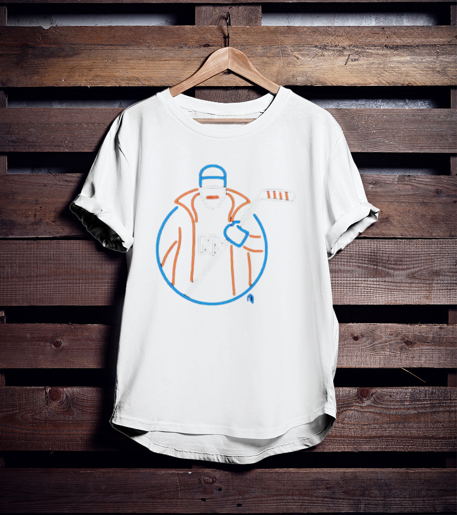 Fisherman Neon NY Hockey Icon With Stick And Coat T-Shirt