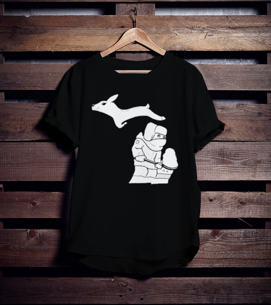 Michigan Winter Snow Shoveling And Leaping Deer T-Shirt
