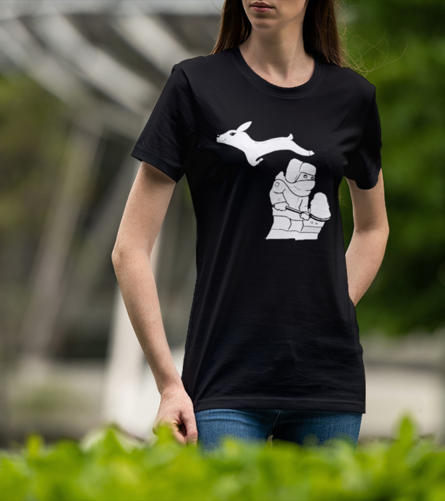 Michigan Winter Snow Shoveling And Leaping Deer T-Shirt