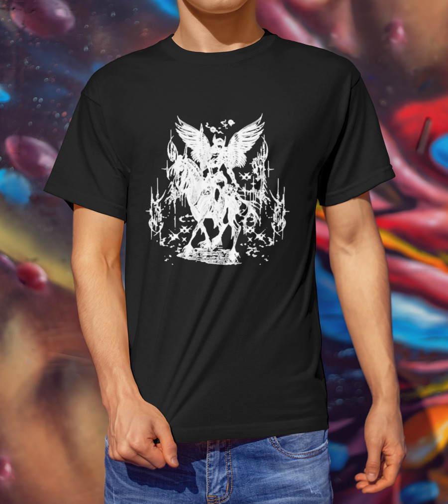 Valkyrae Vintage Dagger Angelic Horse Rider With Wings And Stars T-Shirt