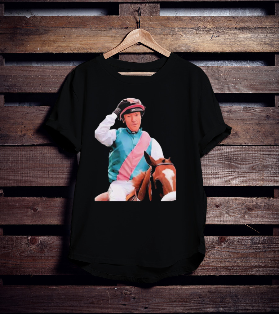 Frankie Dettori Cartoon Jockey Horse Racing Themed Image T-Shirt