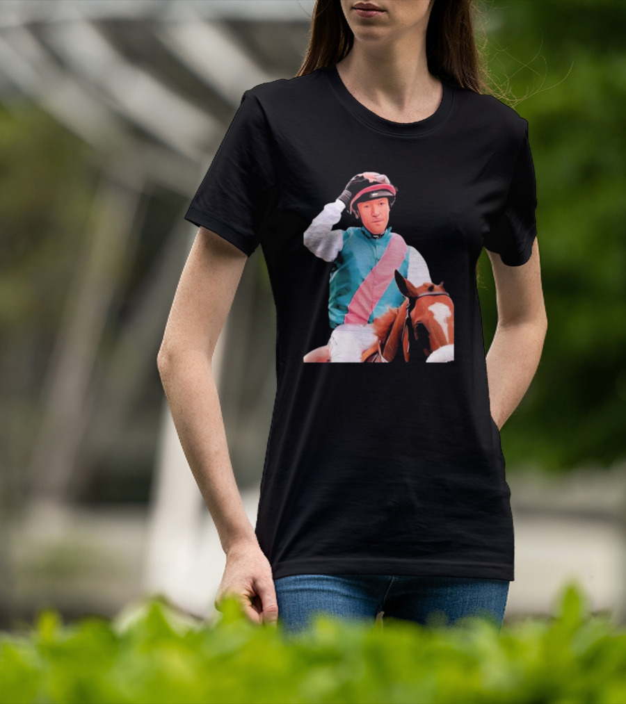 Frankie Dettori Cartoon Jockey Horse Racing Themed Image T-Shirt