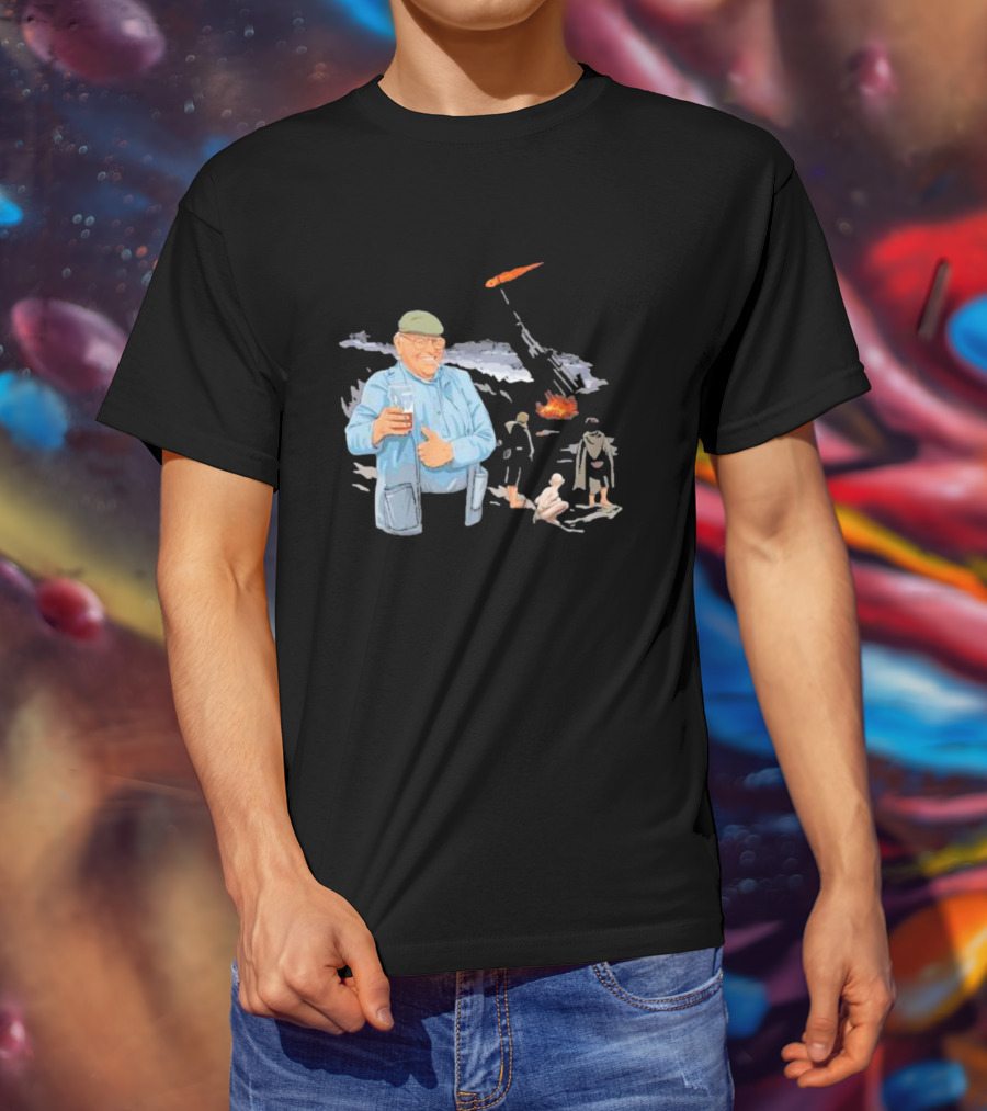 Dibnah Versus Sauron Gandalf, Hobbits, And Industrial Chimney In Middle-earth Scene T-Shirt