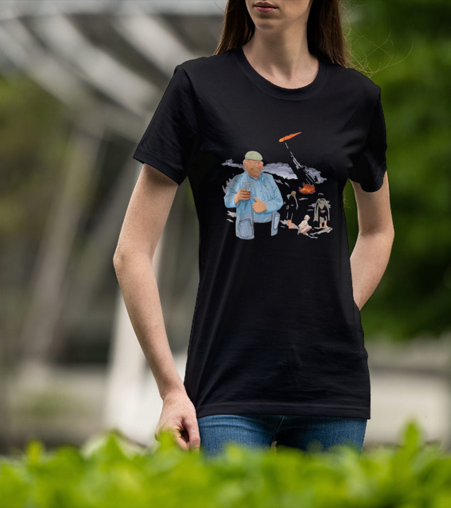 Dibnah Versus Sauron Gandalf, Hobbits, And Industrial Chimney In Middle-earth Scene T-Shirt